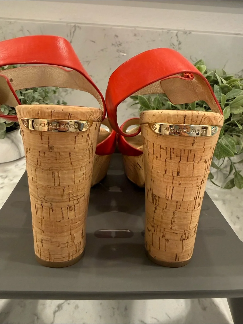Michael Kors Natalia platform sandals Red Leather Chunky Cork